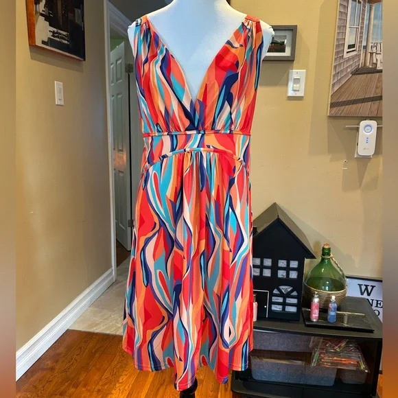 NWT Papillon Colourful Stretchy Sleeveless Grecian Sundress - Size Large - Picture 9 of 9